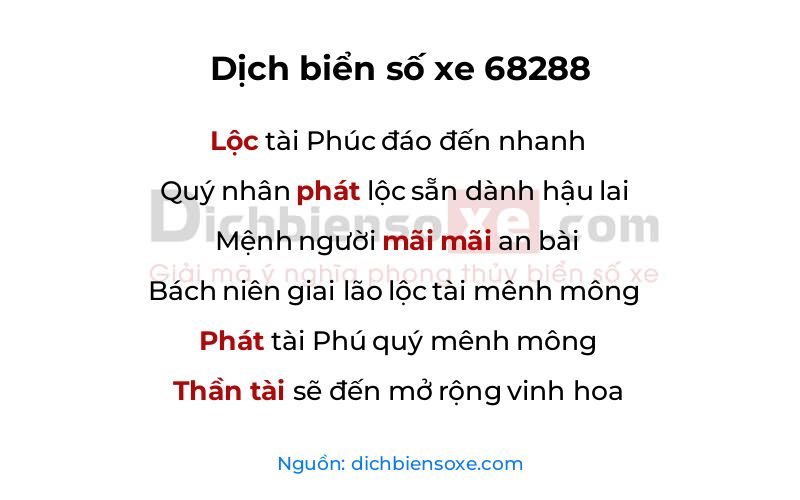 Dịch thơ biển số 68288