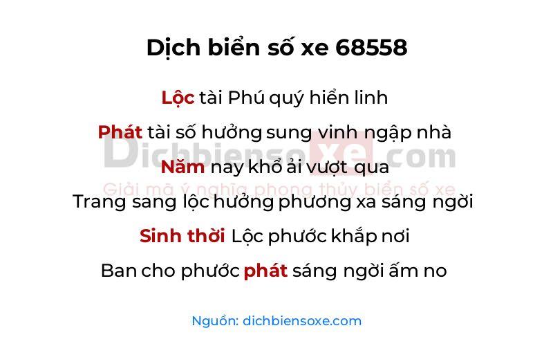 Dịch thơ biển số 68558