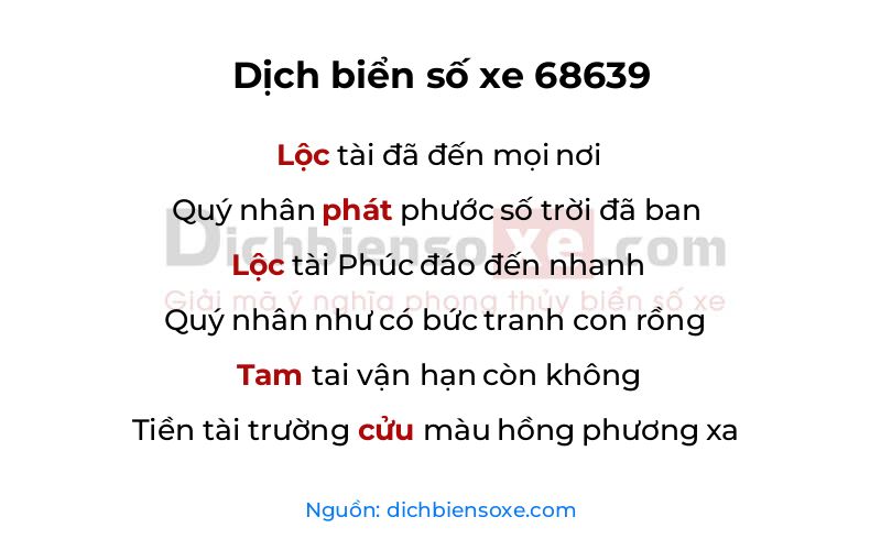 Dịch thơ biển số 68639