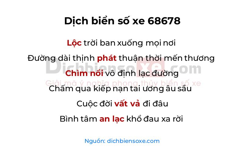 Dịch thơ biển số 68678