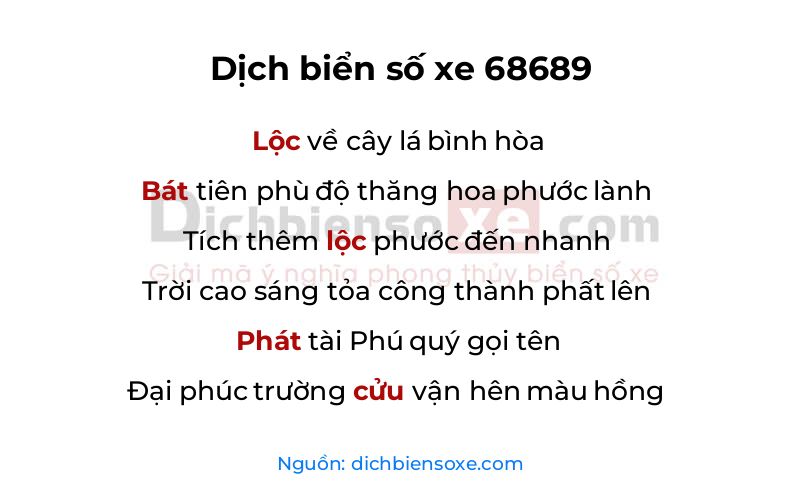 Dịch thơ biển số 68689