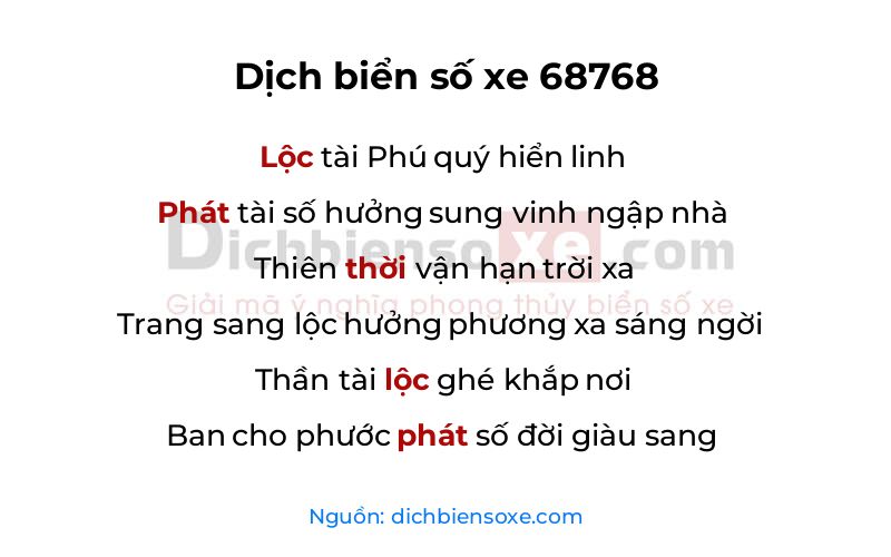 Dịch thơ biển số 68768