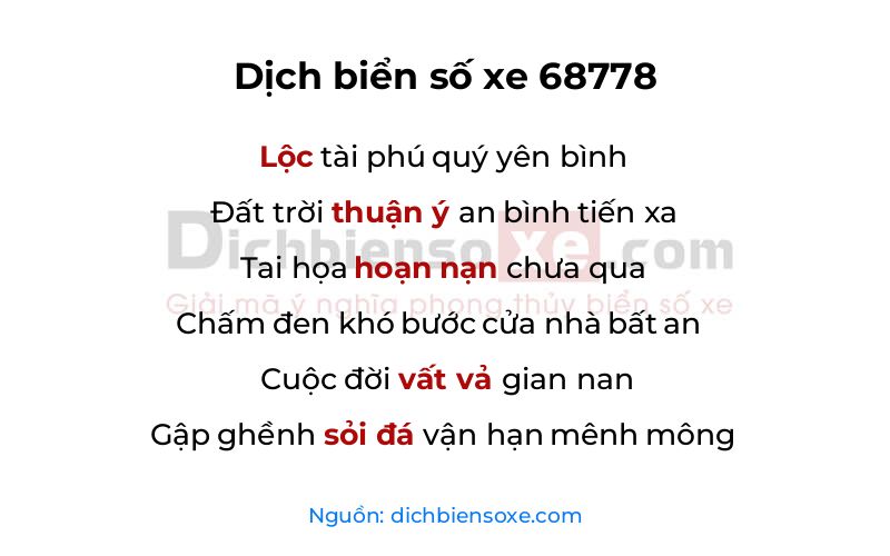 Dịch thơ biển số 68778
