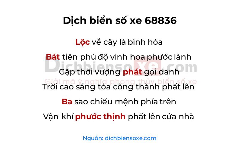 Dịch thơ biển số 68836