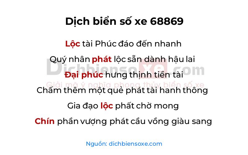 Dịch thơ biển số 68869