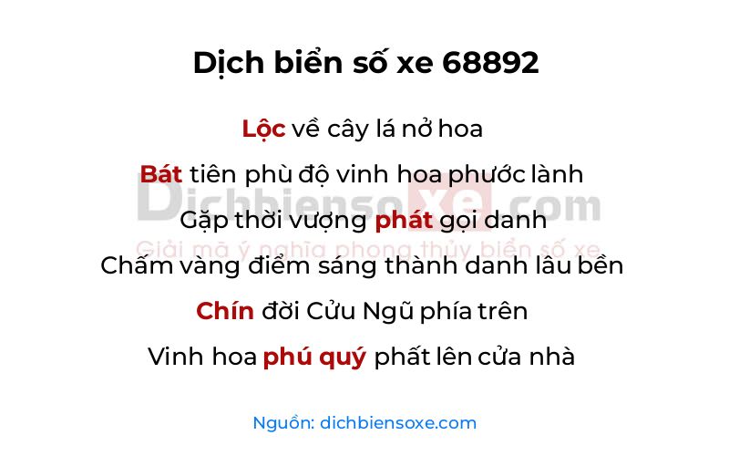 Dịch thơ biển số 68892
