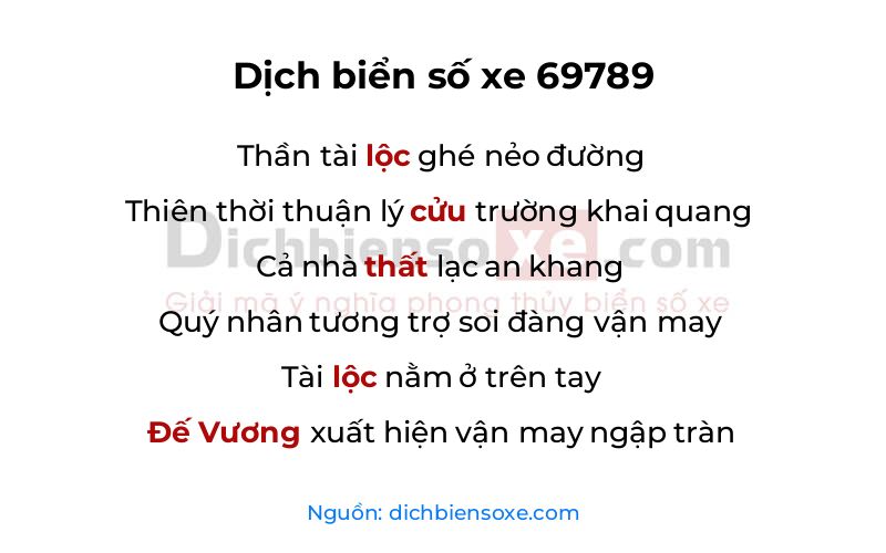 Dịch thơ biển số 69789