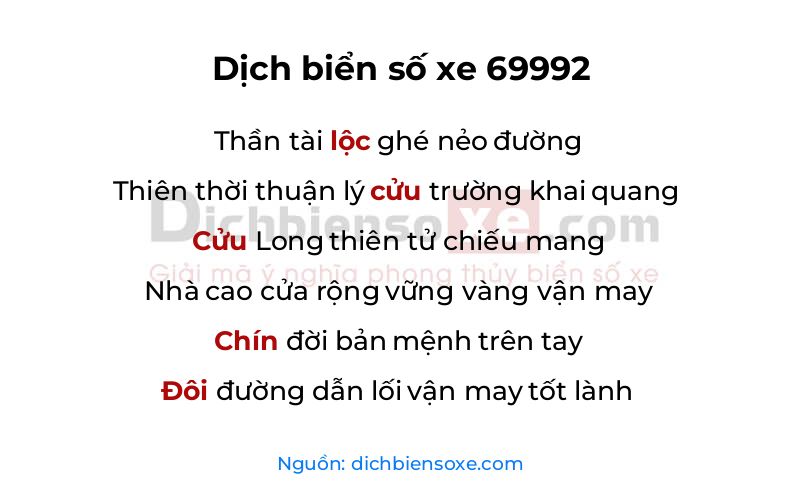 Dịch thơ biển số 69992