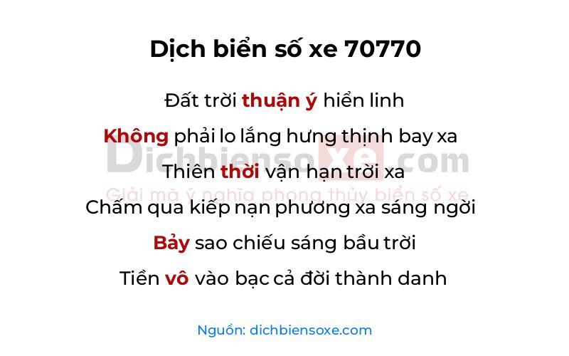 Dịch thơ biển số 70770