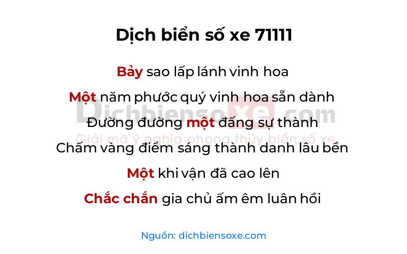 Dịch thơ biển số 71111