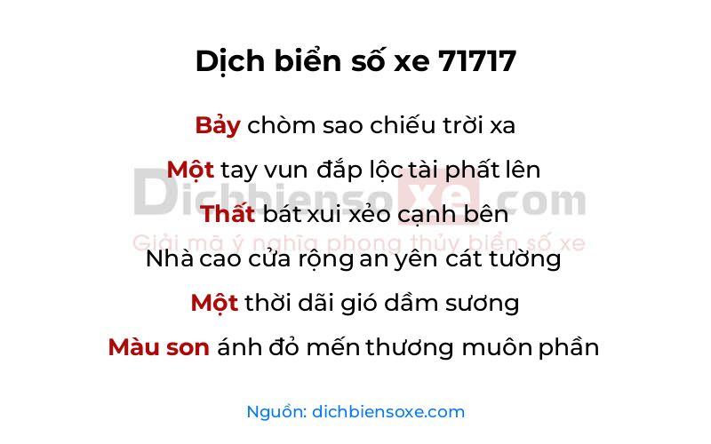 Dịch thơ biển số 71717