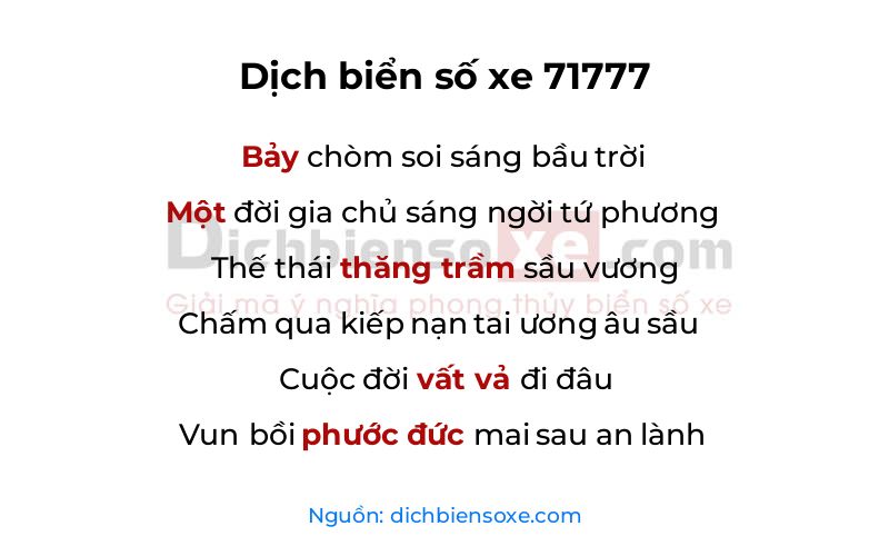 Dịch thơ biển số 71777