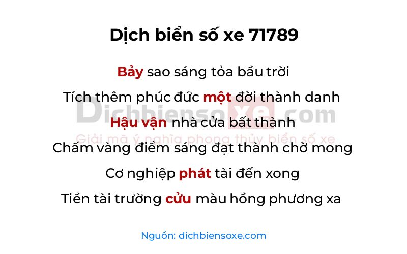 Dịch thơ biển số 71789