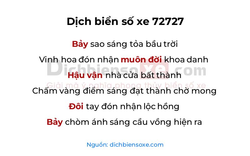 Dịch thơ biển số 72727