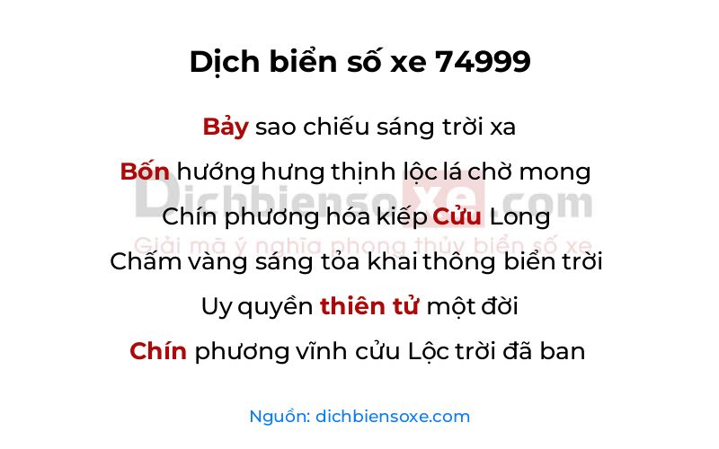 Dịch thơ biển số 74999