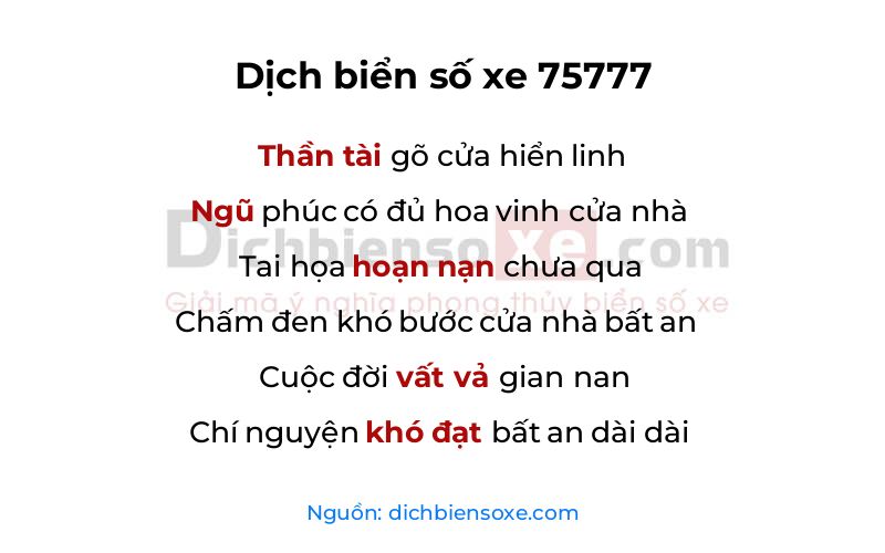 Dịch thơ biển số 75777