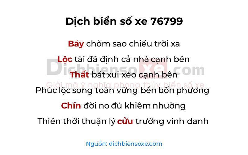 Dịch thơ biển số 76799