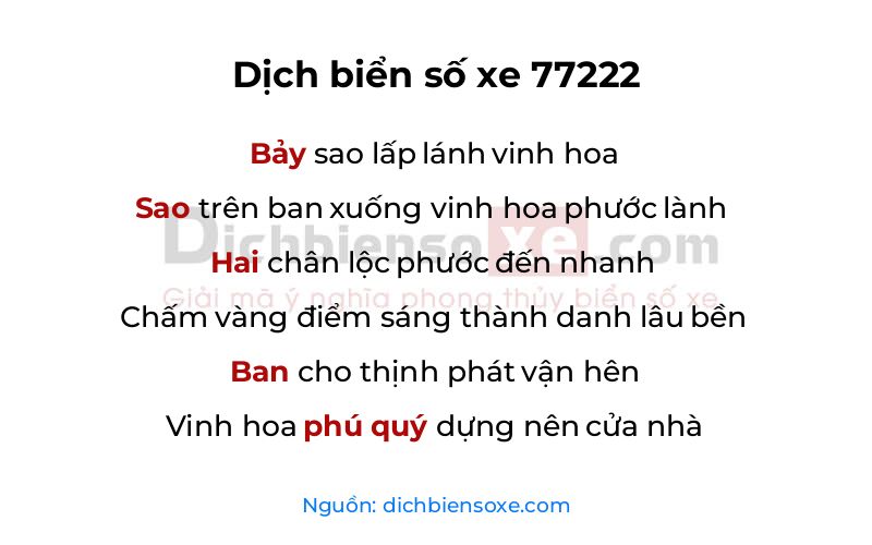 Dịch thơ biển số 77222