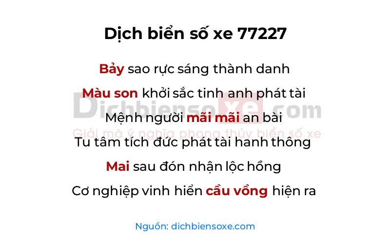 Dịch thơ biển số 77227