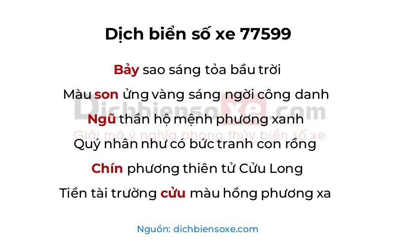 Dịch thơ biển số 77599