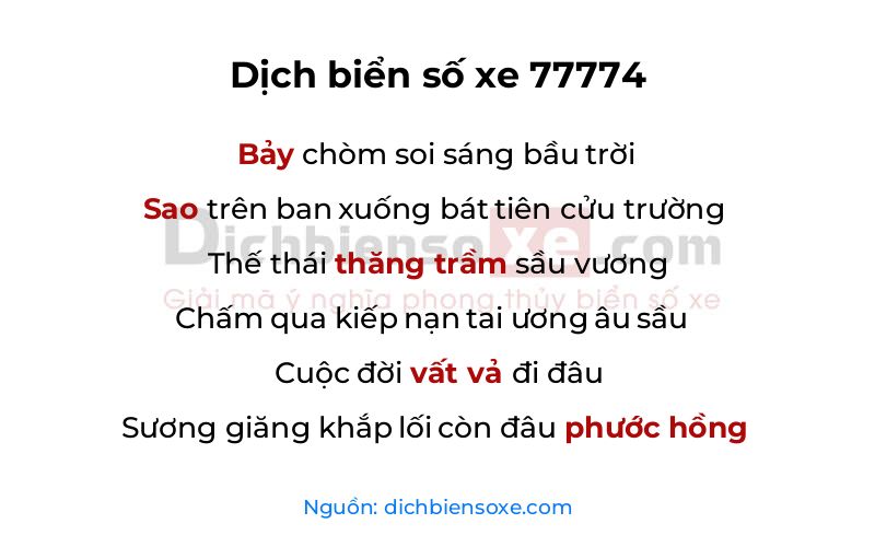 Dịch thơ biển số 77774