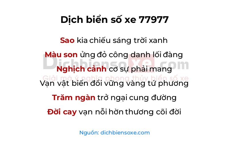 Dịch thơ biển số 77977