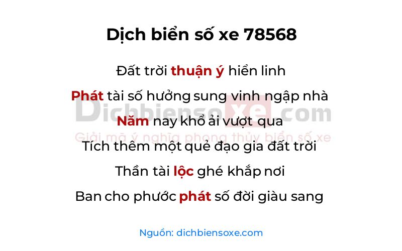 Dịch thơ biển số 78568