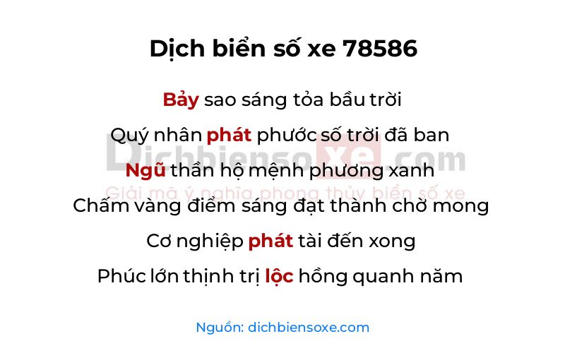 Dịch thơ biển số 78586