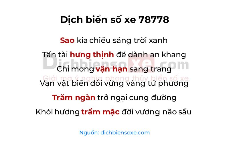 Dịch thơ biển số 78778