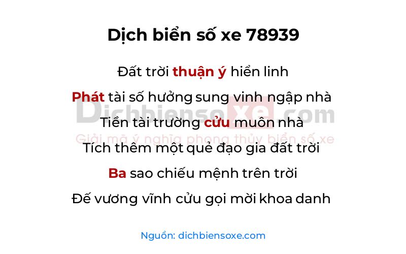 Dịch thơ biển số 78939