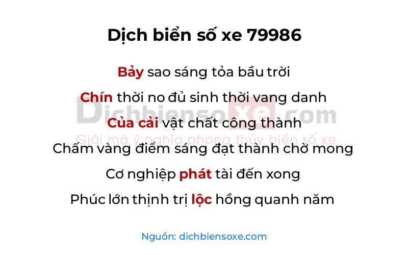 Dịch thơ biển số 79986