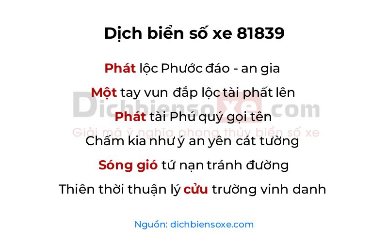 Dịch thơ biển số 81839