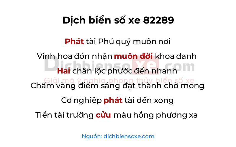 Dịch thơ biển số 82289