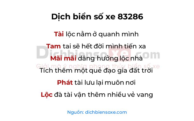 Dịch thơ biển số 83286