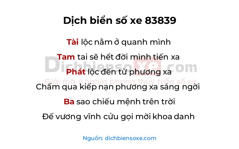 Dịch thơ biển số 83839