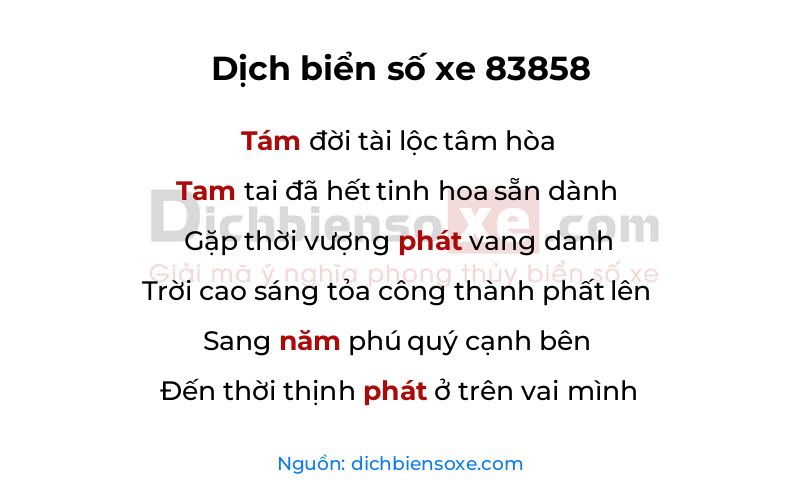 Dịch thơ biển số 83858