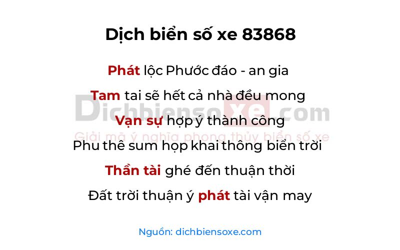 Dịch thơ biển số 83868