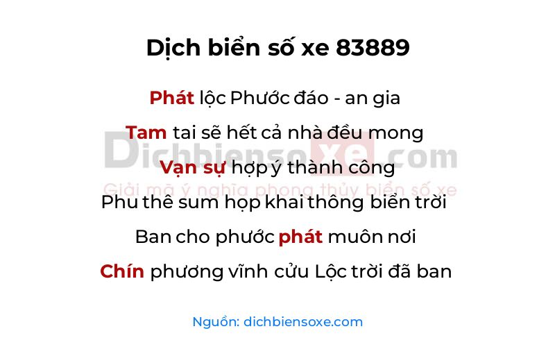 Dịch thơ biển số 83889