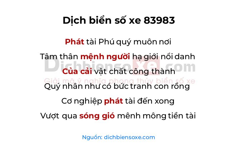 Dịch thơ biển số 83983