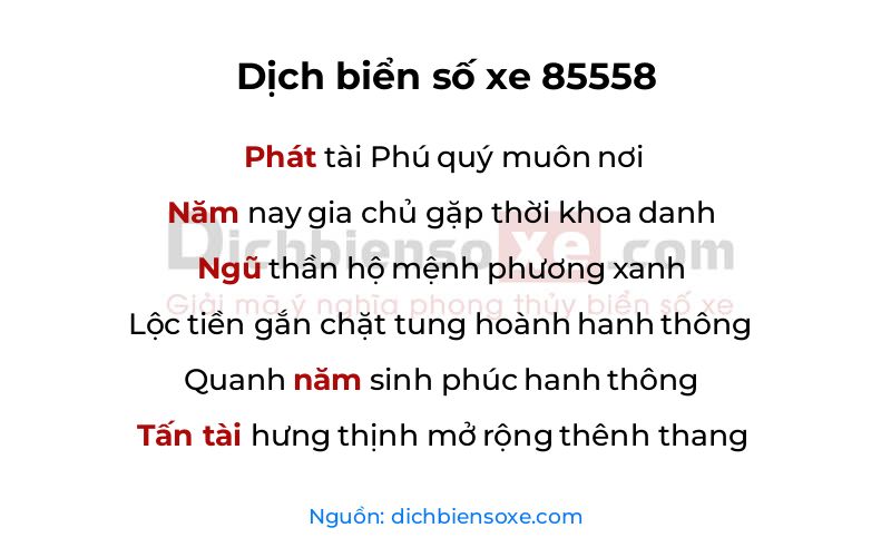 Dịch thơ biển số 85558