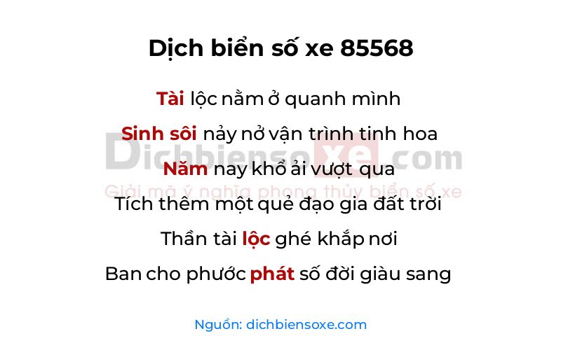 Dịch thơ biển số 85568