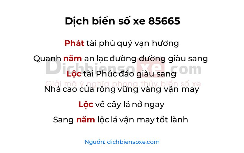 Dịch thơ biển số 85665