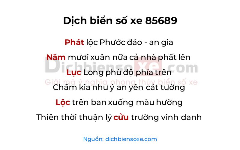 Dịch thơ biển số 85689