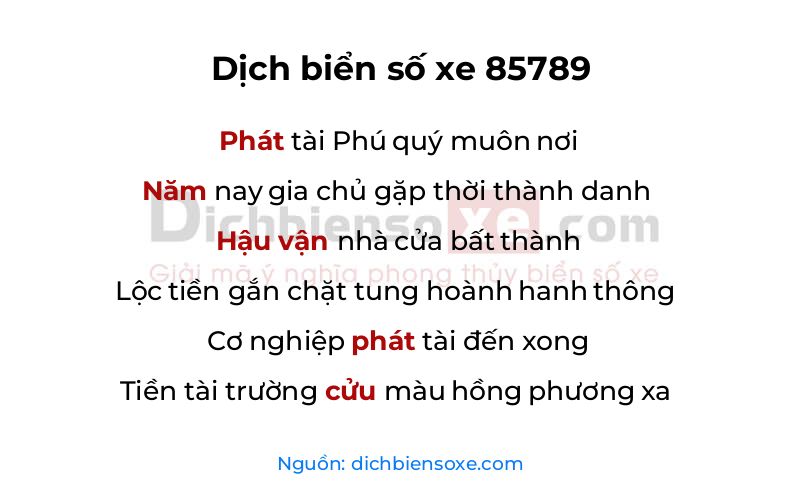 Dịch thơ biển số 85789