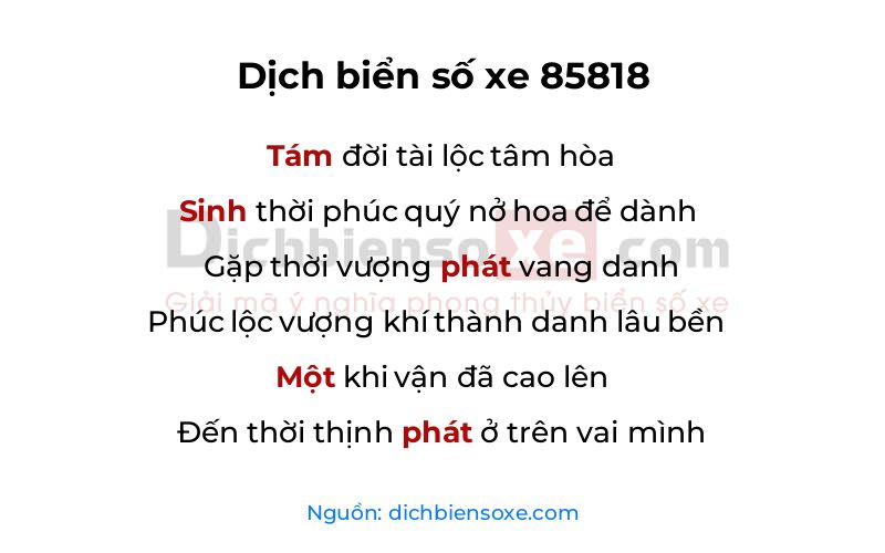 Dịch thơ biển số 85818