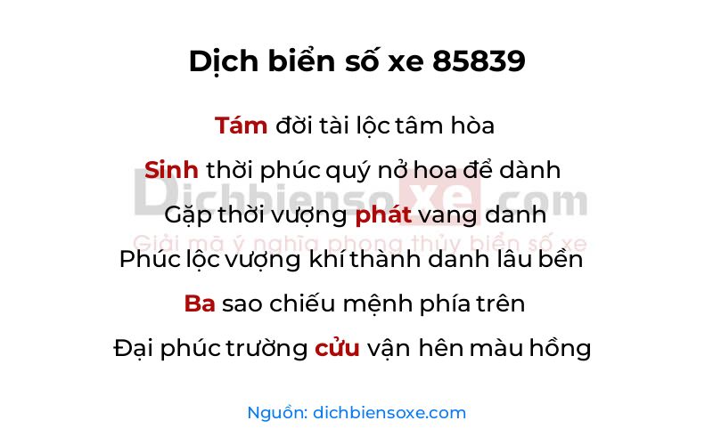 Dịch thơ biển số 85839