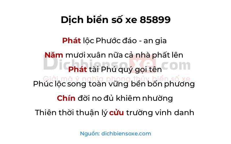 Dịch thơ biển số 85899