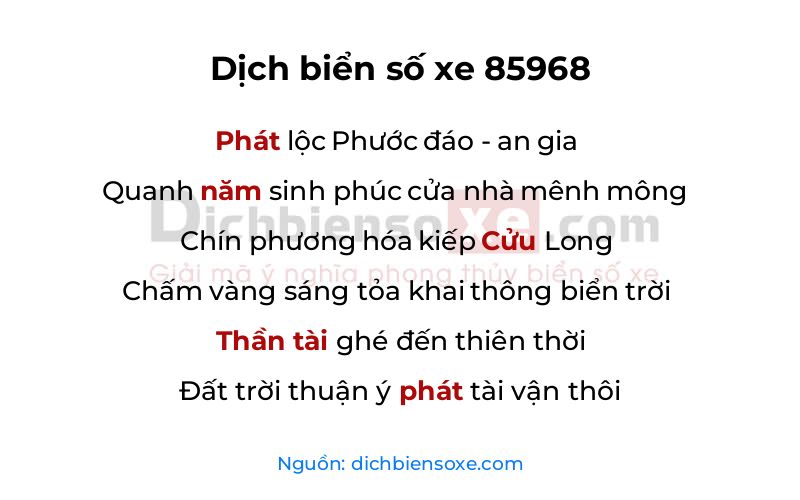 Dịch thơ biển số 85968