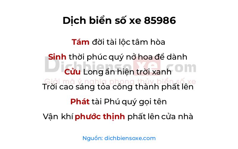 Dịch thơ biển số 85986