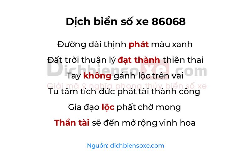 Dịch thơ biển số 86068